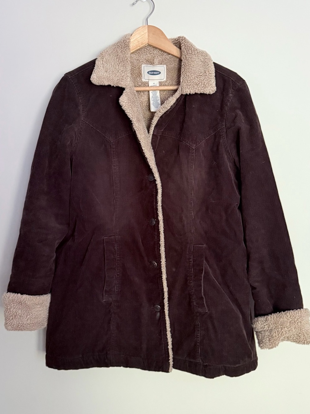 Old Navy Dark Brown Corduroy Teddy Jacket with Cream Sherpa Trim
